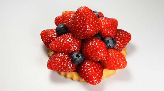 aardbeien, taart, tart, bosbessen, rood, blauw, vruchten