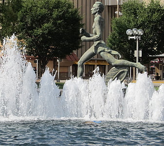 olympiske runner, Saint louis, statue, springvand, Plaza, Downtown, Missouri