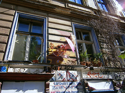 front intérieur, fenêtre de, coloré, façade de maison, hausdeko, Déco, Graffiti