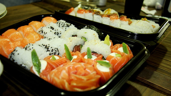 Sushi, mad, fisk, ris, lækker, gourmet, fisk og skaldyr