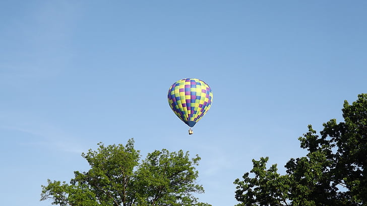 αερόστατο ζεστού αέρα, ουρανός, δέντρα, που φέρουν, αναψυχή, ταξίδια, DOM