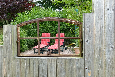 instalar ventana, jardín, silla de cubierta, naturaleza, planta, resto, sentarse