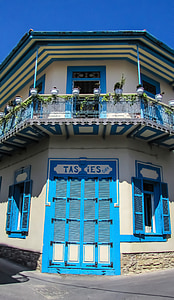 café, cafétéria, architecture, bleu, rue, village, traditionnel