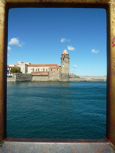 port, Collioure, rammeverk, sjøen, tårnet, Sør