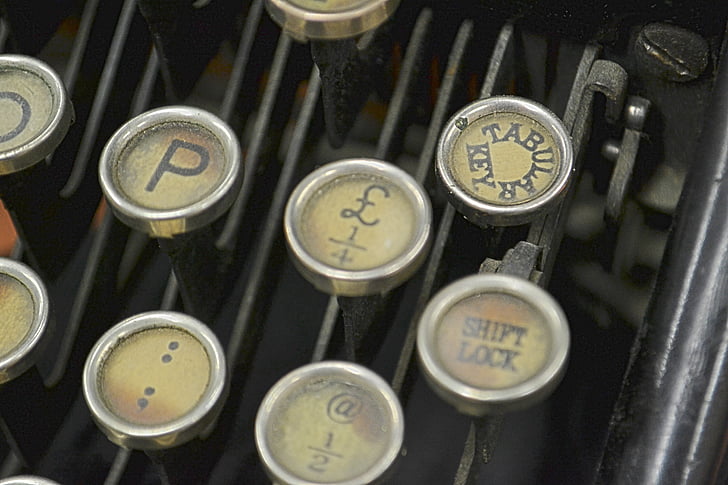 pisalni stroj, tipke, steampunk, kovine, stari, retro, starinsko
