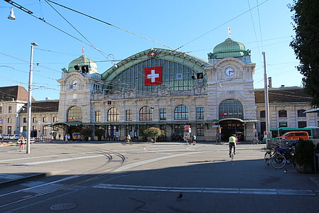 Basilea, estación de tren, paisaje urbano, antiguo, histórico, Monumento, público