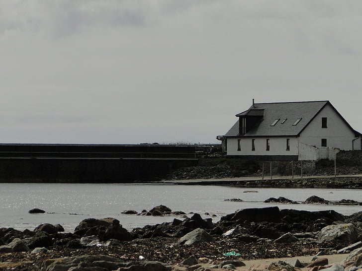 solitari, casa, Mar, platja, mur de contenció, Escòcia, romàntic
