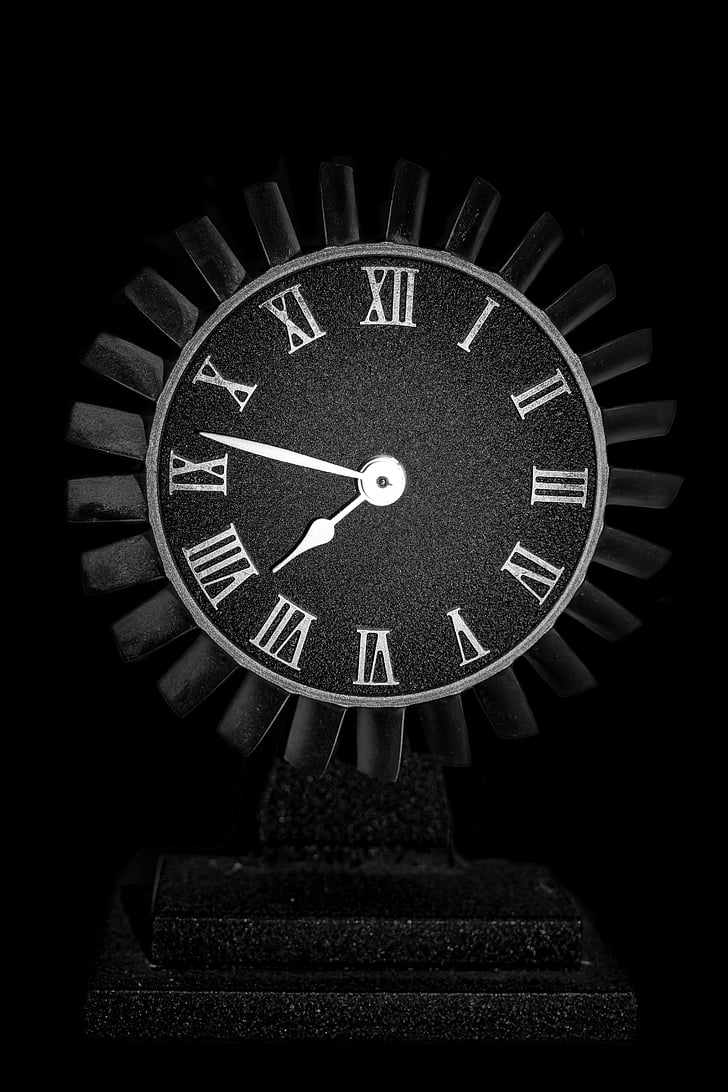 analogique, horloge, sombre, heure, instrument, mécanisme de, Metal