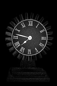 análogo de la, reloj, oscuro, hora, instrumento, mecanismo de, metal