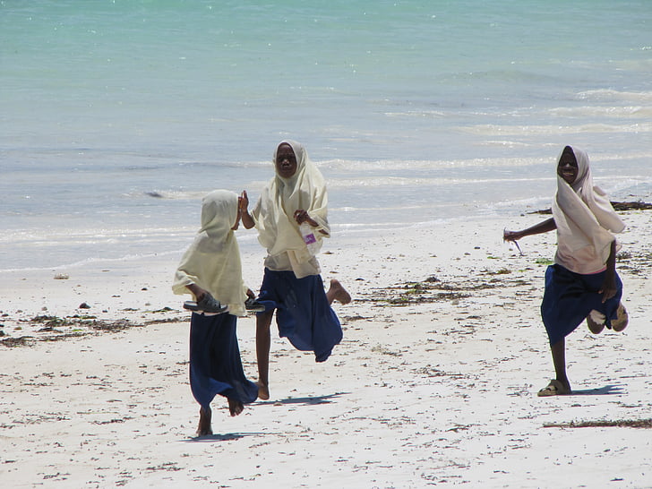 musulmaņu, meitenes, darbojas, sacīkšu, Zanzibar