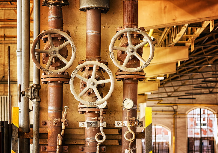 wheel, valve, heating, line, turn, industry, old factory
