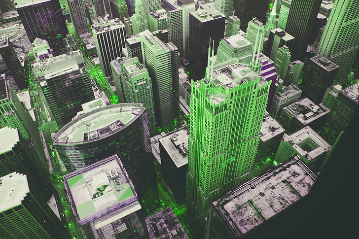 Metropolis, arsitektur, hijau, bangunan, rumah, kaca, Menara