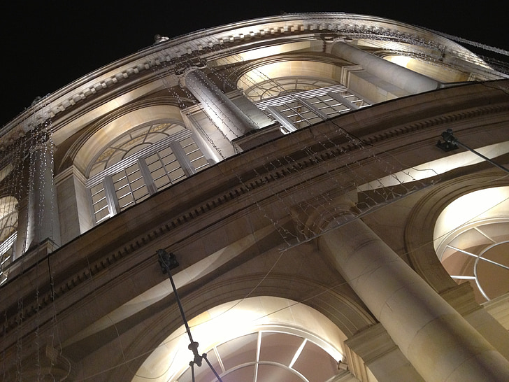 diving against, night, opera, rennes, lights, architecture
