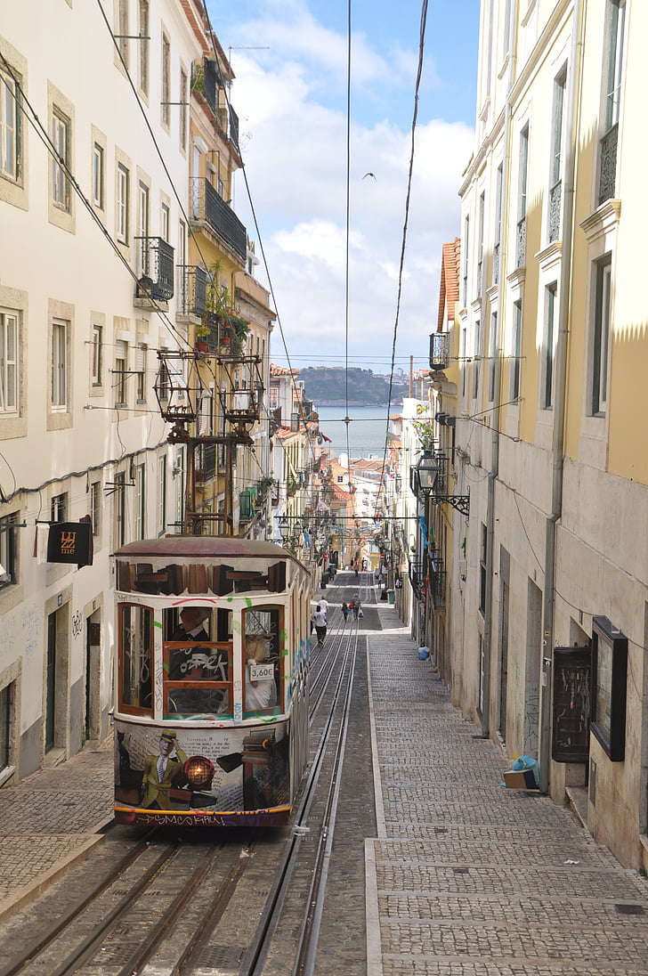 lizbonske, tramvaj, stari, ulici, Portugalska, zgodovinsko, zdelo