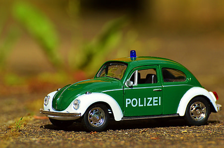 auto della polizia, Automatico, polizia, Scarabeo, VW, auto di pattuglia, luce blu