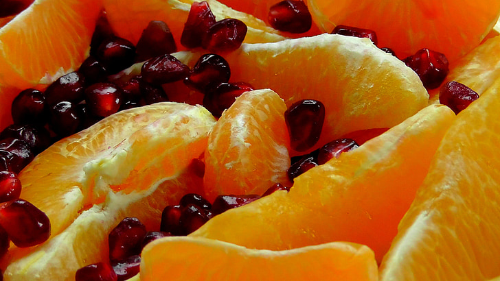 fruitsalade, Oranje, Granaatappel, fruit, citrusvruchten, vruchten, Sweet