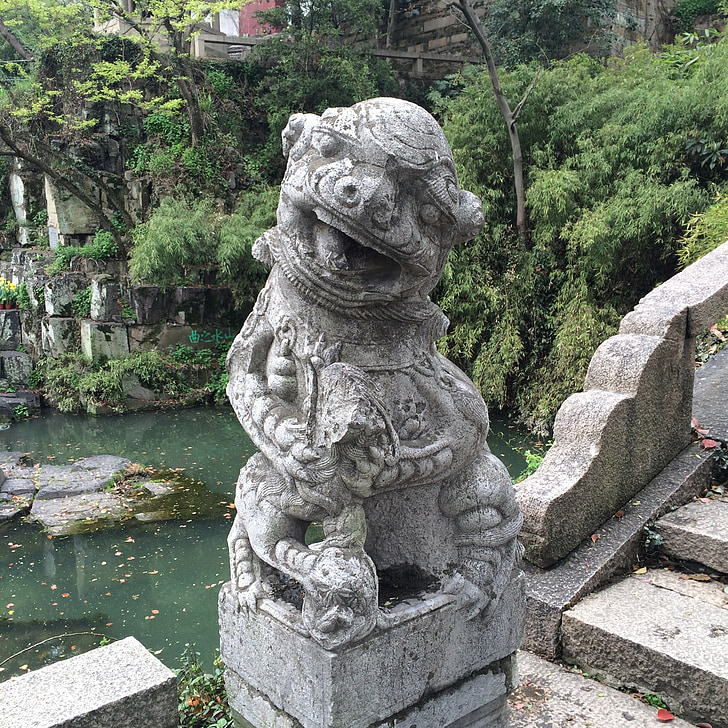 lejon, carving, Kina, historia, trädgård