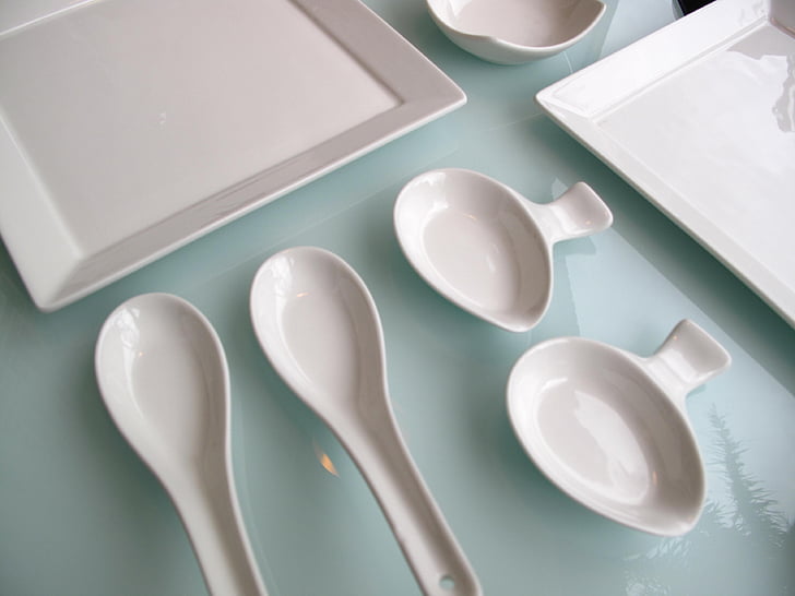 white, cutlery set, restaurant, utensil