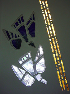 pila bautismal, vidrio, mosaico de, Paloma, rayo de luz, curso posterior de la iglesia, Frisch