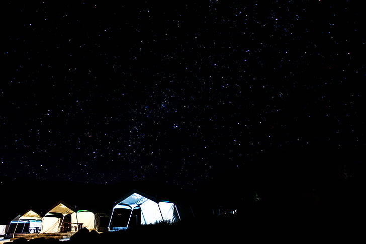 돔, 텐트, 별이 빛나는, 스카이, 스타, 밝은 별, 캠핑