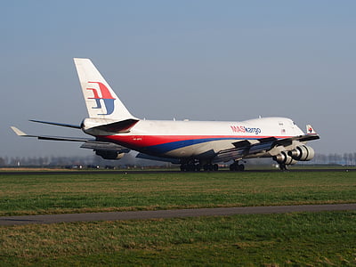 Boeing 747, jumbo jet, Malezija airlines, pristanek, letala, letalo, tovor