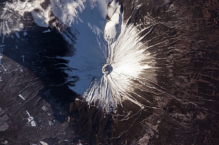 mount fuji, japan, landscape, landmark, snow, space, international space station