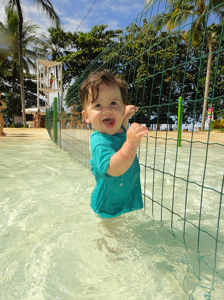 Bebe, bazén, Veselé, malý chlapec, úsměv