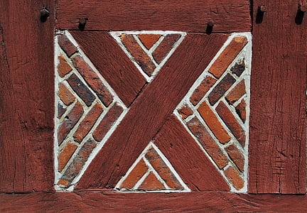truss, partial view, fachwerkhaus, wood and bricks, bricked, timbered, pattern