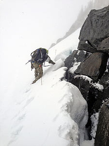 mountain, climber, snow, rescue, pack, top, rocks