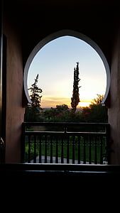 Marrakech, levier de, de, soleil, architecture, silhouette
