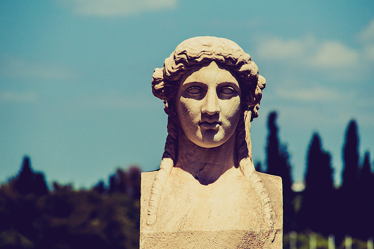 statue, face, greece, stadium, athens, bust, woman
