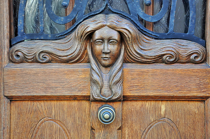 vrata, drvena vrata, izrezbarena vrata, Alsace, kuća, Alsatian kuća, selo