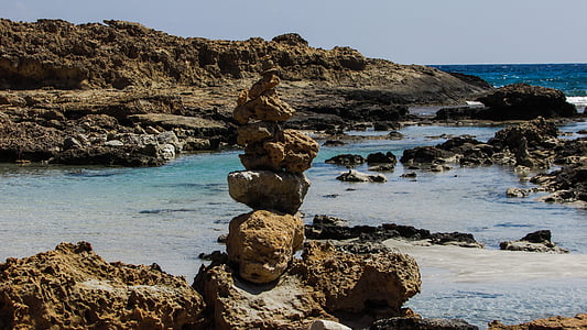 akmeņi, pludmale, jūra, vasaras, ainava, Ayia napa, Kipra
