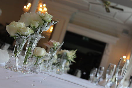 bryllup, tabeller, dekoration, fest, part, hvid, reception