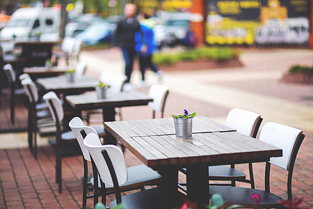 restaurant, street, cafe, table, chairs, city, lunch