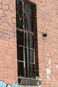 muro di mattoni, finestra, Graffiti, facciata, rovina, decadimento, Hauswand