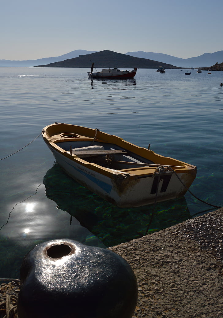 Chalki, csónak, kikötő, fakuló, sziget, Görögország, tenger