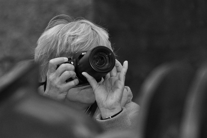 fotograf, fotoaparát, fotografia, objektív, žena, osoba, fotografovanie