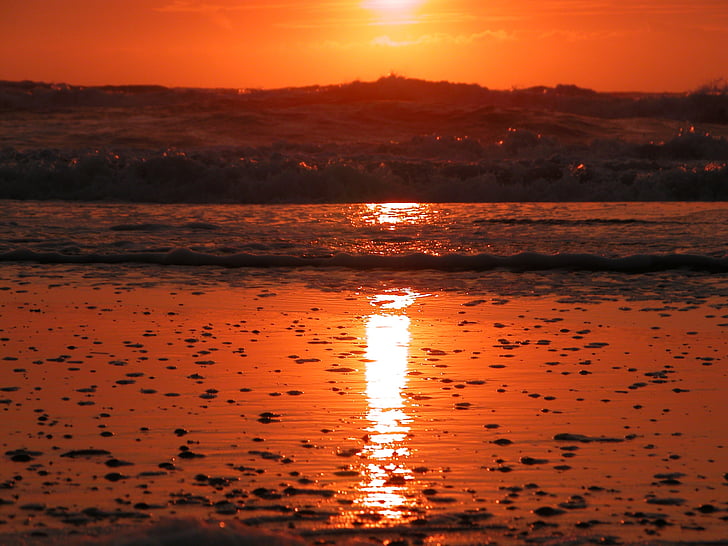 Zandvoort, Países Baixos, Holanda, Noord holland, Costa, Lago, pôr do sol