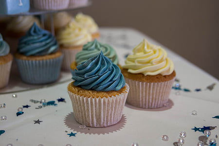 cupcake, blue cupcake, blue cake, christening, snack, celebrate, frosting