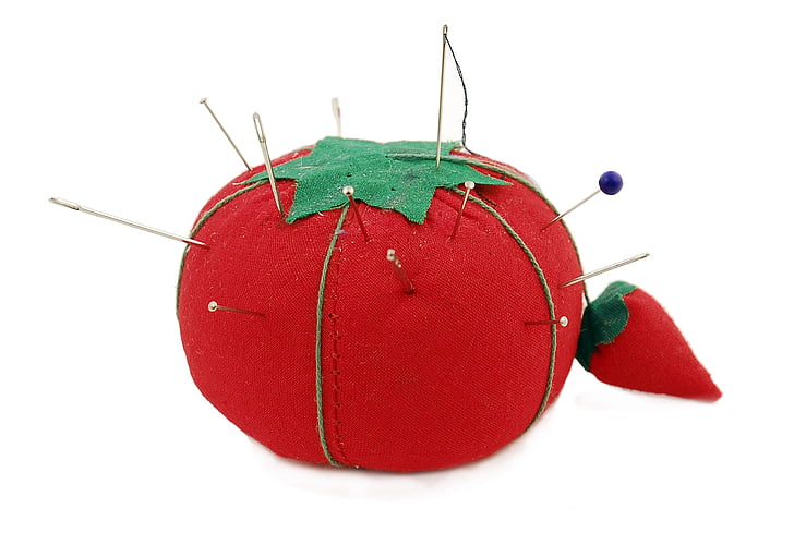 pincushion, tomato, needles, sewing, sew, pin, cushion