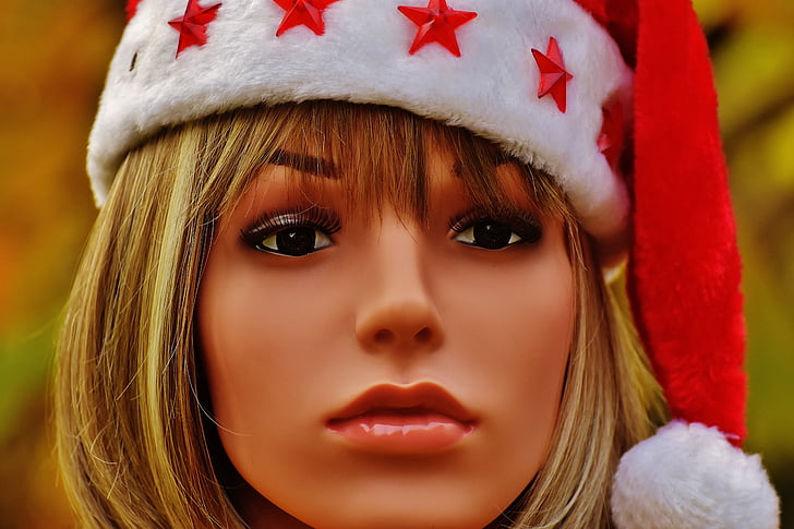 Žena, Pěkné, Vánoční, Santa čepice, obličej, mladý, Střelba