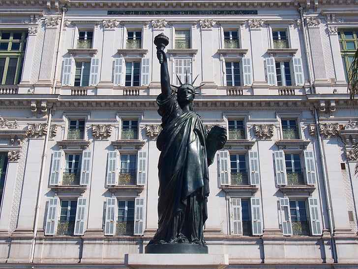 Френска Ривиера, Франция, Хубаво, звездна, Статуята на свободата, капаци на прозорци, сграда