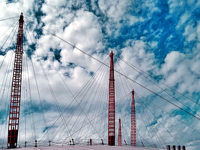 architecture, pont, nuages, infrastructure, en acier, pont suspendu, fils