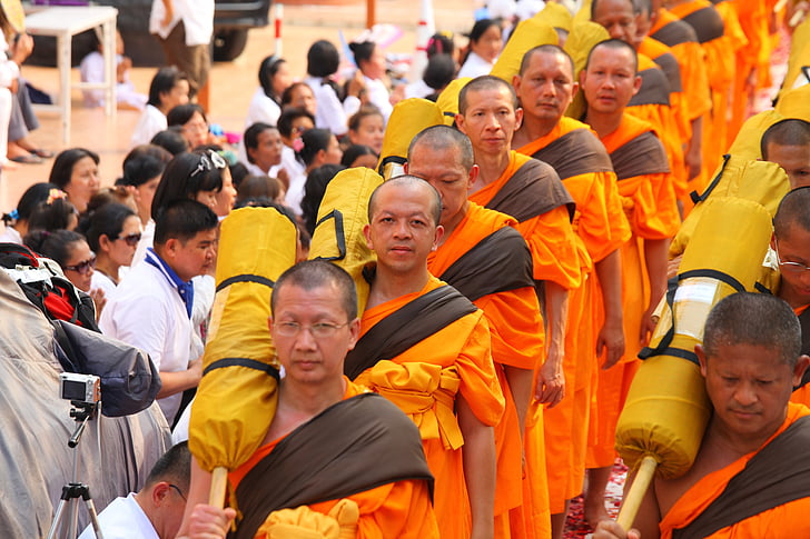 budistas, monjes, naranja, batas de, ceremonia de, Convenio, reunión
