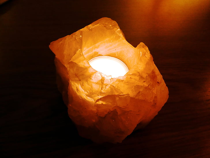 salt lampe, fyrfadslys, brænde, romantisk, atmosfærisk