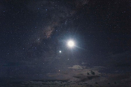 Foto, mesiac, hviezdy, tmavé, Nočná obloha, Príroda, priestor