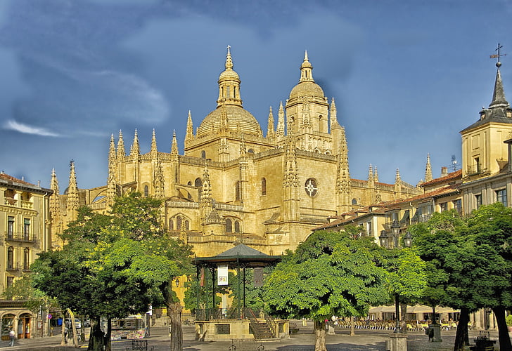 Segovia, Espagne, Cathédrale, Église, bâtiments, architecture, ville