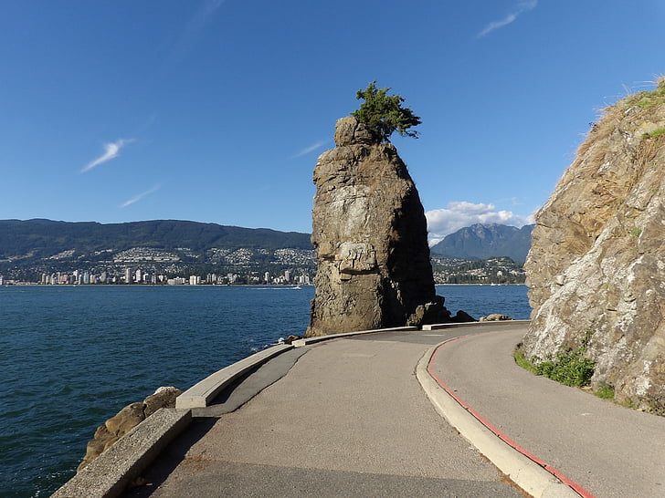 Stanley park, havsvallen, Vancouver, Road, Rocks, klippformation