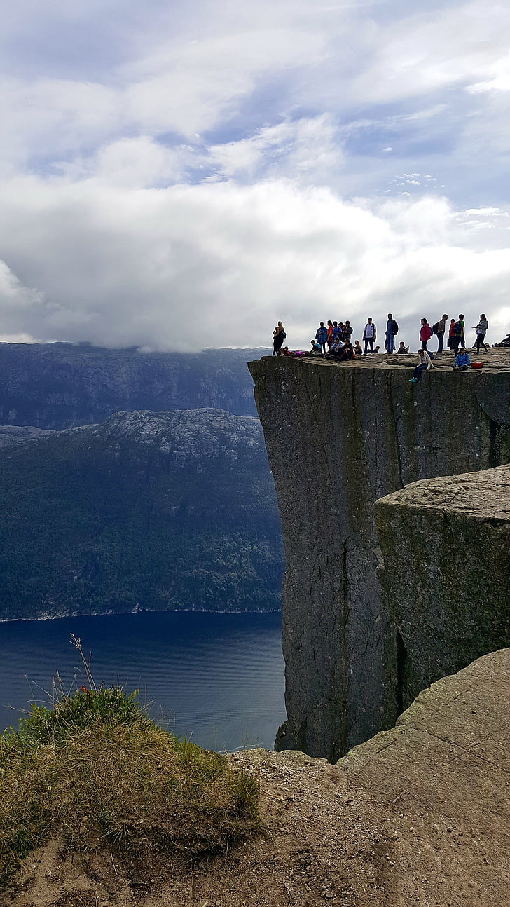 Norwegia, tebing, Preikestolen, alam, Gunung, pemandangan, mimbar-rock